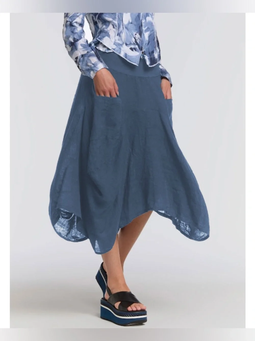 Inizio MAGIC 2 Pocket Linen Skirt Size L Coastal Lagenlook Boho - Picture 9 of 9